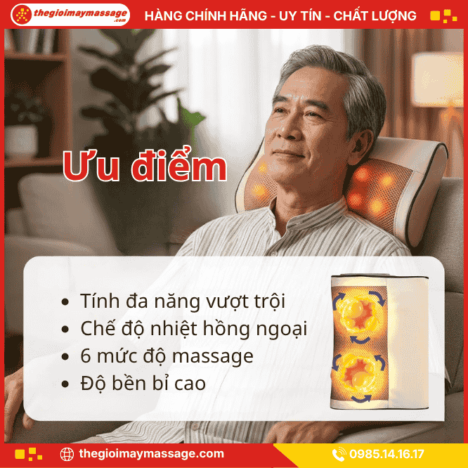 Ưu Điểm Nổi Bật Của Gối Massage Cổ Vai Gáy, Mát Xa Lưng JAPANI CVG-6047