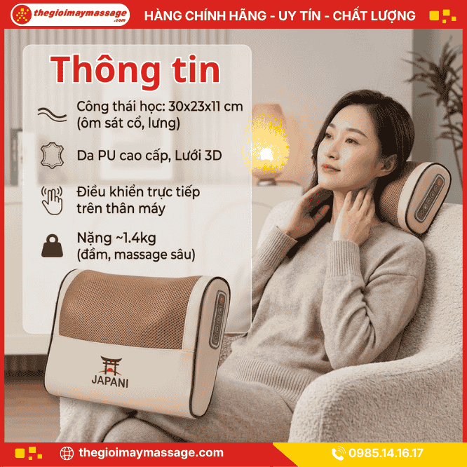 Thông Tin Chi Tiết Của Gối Massage Cổ Vai Gáy, Mát Xa Lưng JAPANI CVG-6047