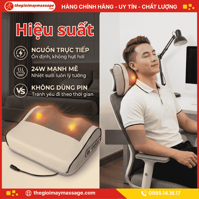 Hiệu Suất Nguồn Điện Của Gối Massage Cổ Vai Gáy, Mát Xa Lưng JAPANI CVG-6047
