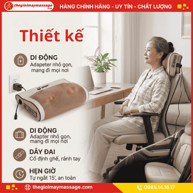 Thiết Kế Tiện Lợi Của Gối Massage Cổ Vai Gáy, Mát Xa Lưng JAPANI CVG-6047