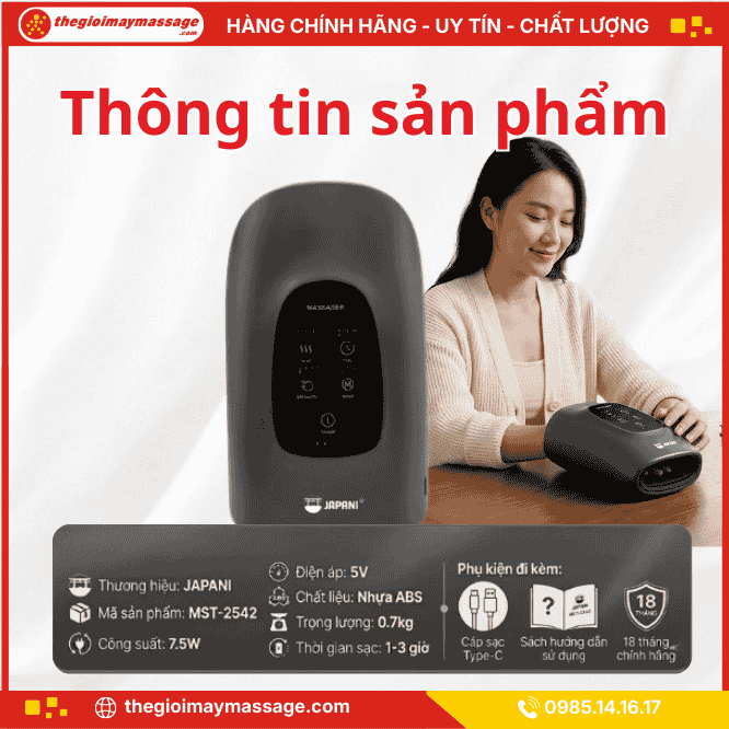 Thông tin chi tiết về máy Massage tay JAPANI MST-2542