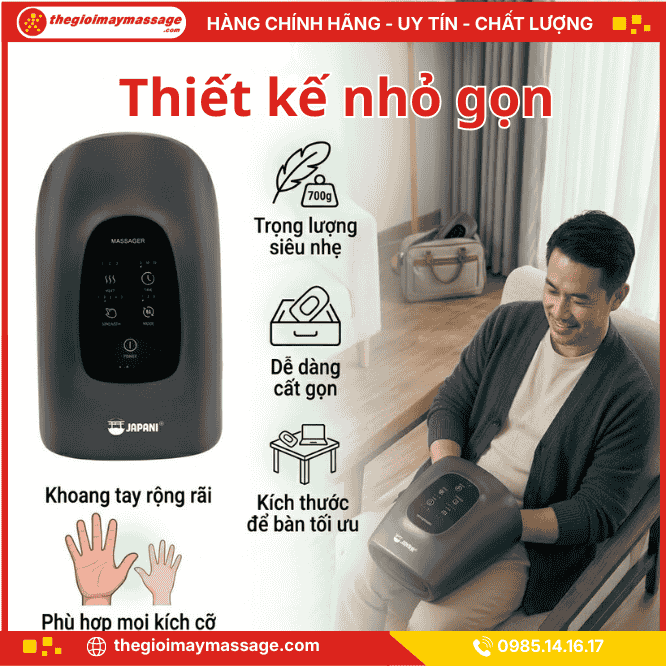 Thiết kế nhỏ gọn, nhẹ & tiện lợi của máy mát xa Tay JAPANI MST-2542