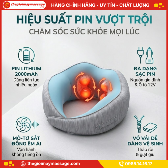 Hiệu Suất Pin Bền Bỉ Của Máy Massage Cổ Vai Gáy JAPANI CVG-4320