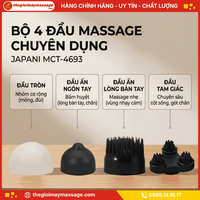 Bộ 4 đầu massage đa năng đi kèm của JAPANI MCT-4693
