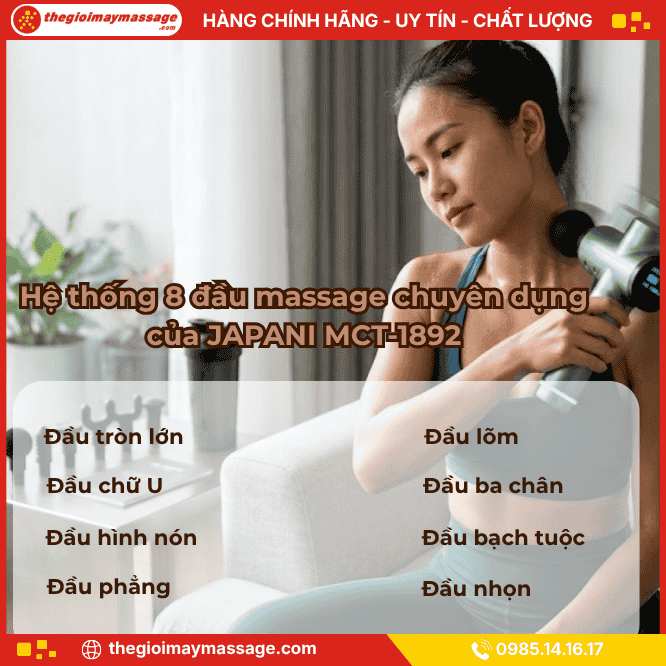 Hệ thống 8 đầu massage chuyên dụng của JAPANI MCT-1892