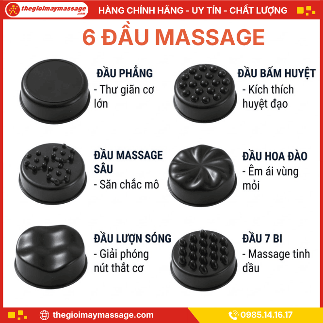 Hệ thống 6 đầu massage giúp tối ưu hóa trải nghiệm của máy mát xa cầm tay JAPANI MCT-4576