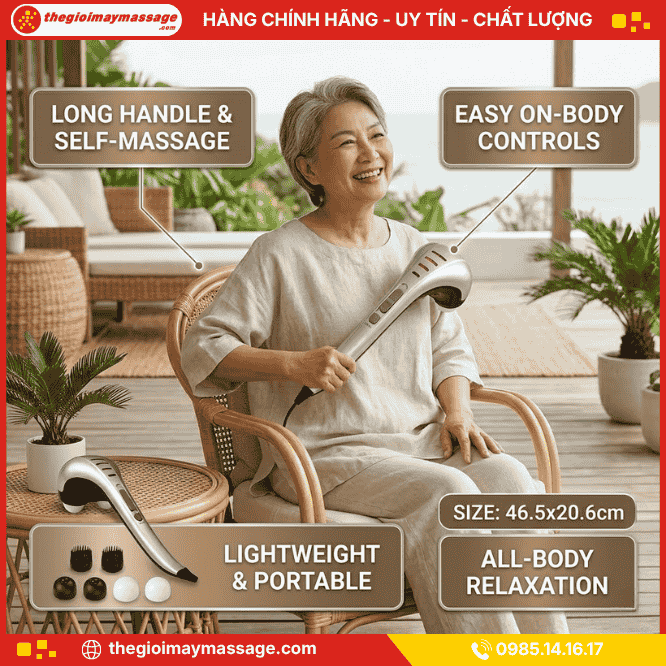 Thiết kế nhỏ gọn, nhẹ và tiện lợi của máy massage cầm tay JAPANI MCT-4729