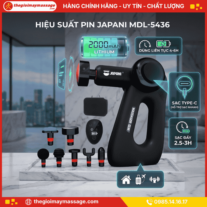 Hiệu suất pin của máy massage cầm tay JAPANI MDL-5436
