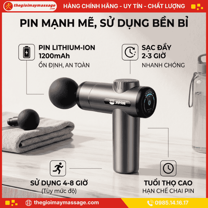 Hiệu suất pin của máy massage cầm tay JAPANI MDL-5597