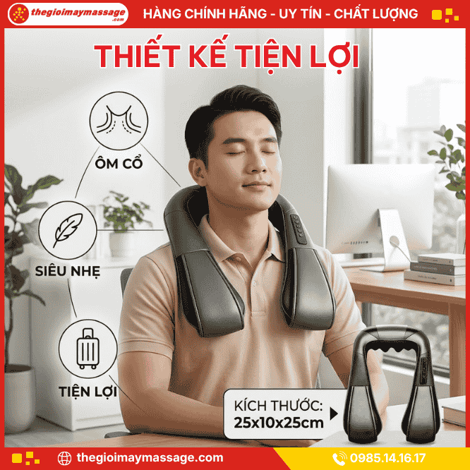 Thiết kế nhỏ gọn, nhẹ và tiện lợi của máy massage cổ vai gáy JAPANI CVG-1979