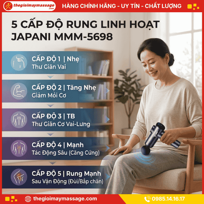 Cường độ rung của máy massage cầm tay mini JAPANI MMM-5698