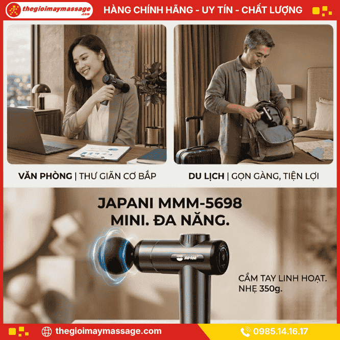 Thiết kế nhỏ gọn, nhẹ và tiện lợi của máy massage cầm tay mini JAPANI MMM-5698